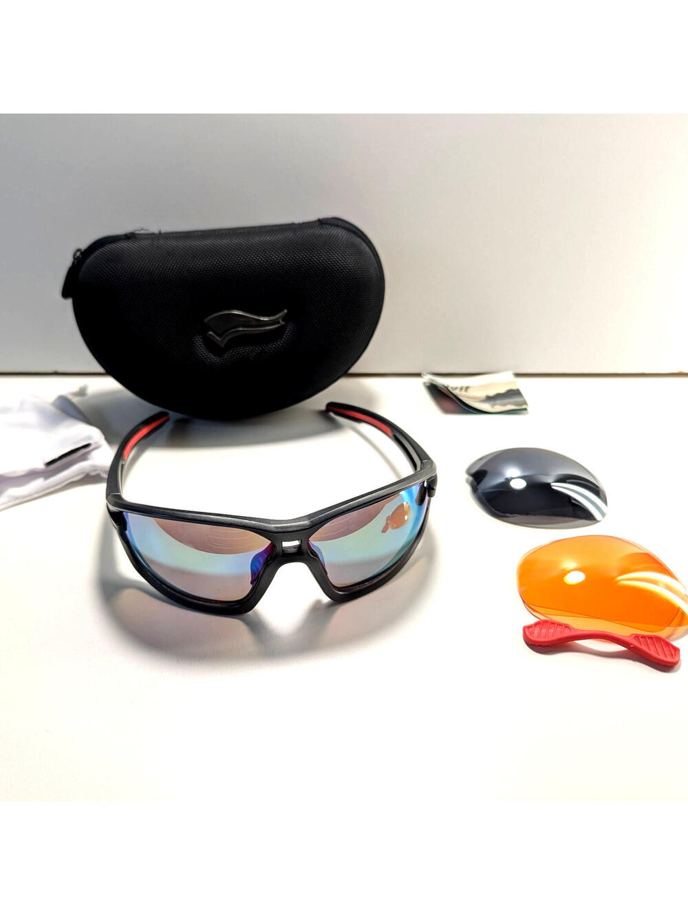 Crivit Sports SPEQ SP1481 Cycling Black Sunglasses Wraparound Mirror Set Lenses
